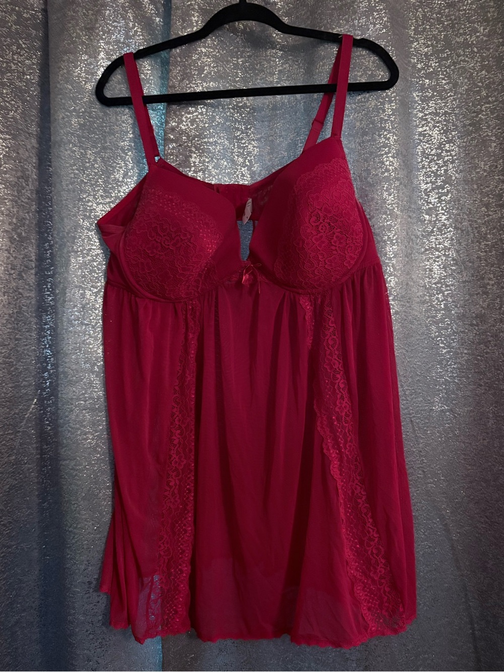 Women's Deep Red Lace Babydoll Chemise